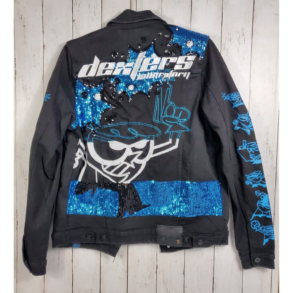 Dexter's Laboratory Boy Genius Black Denim Jean Jacket Cartoon Network Sz Small